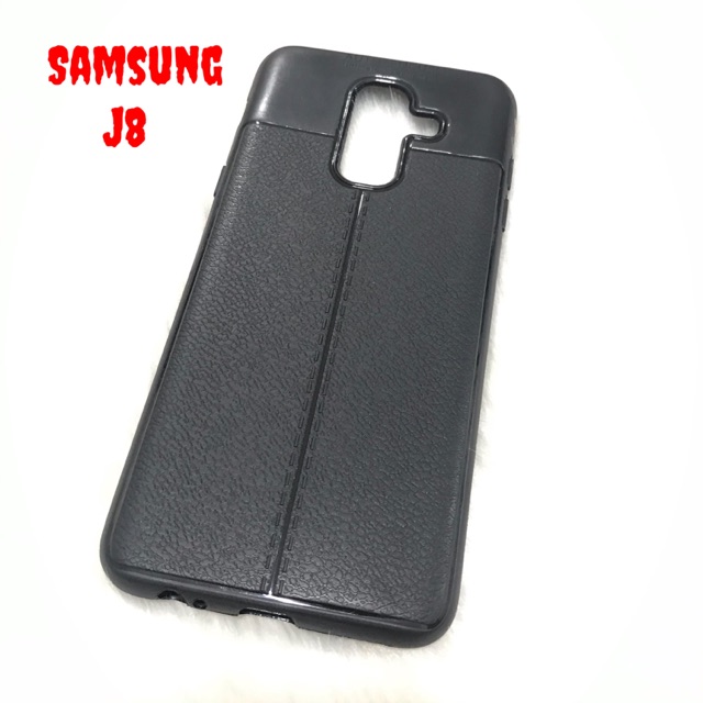 Ốp Lưng Samsung J8/A6 Plus Dẻo Giả Da Đen Đẹp