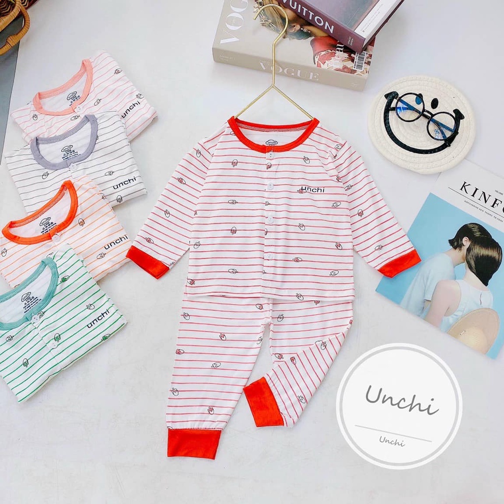 [VẢI MÁT MẶC HÈ] Bộ dài unchi cúc giữa kẻ peptit, bộ dài cúc giữa cho bé trai, bé gái