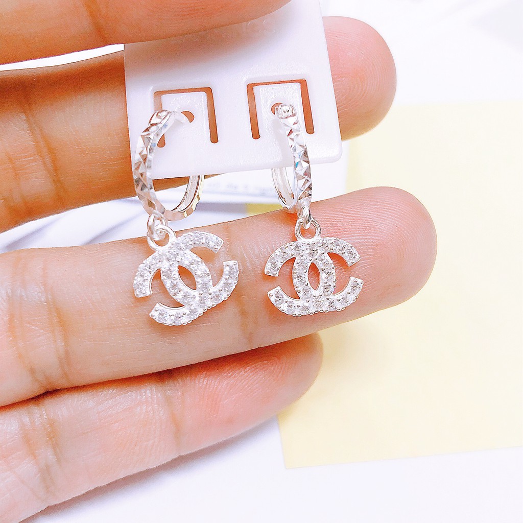 Bông tai bạc ta Bibi, khuyên vòng tròn treo chữ X gắn đá nhỏ xinh xắn