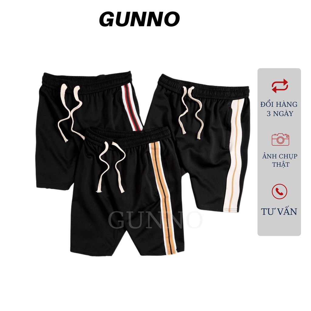 Quần short nam GUNNO phối sườn phối sườn kiểu dáng trẻ trung hiện đại chất liệu poly thể thao thoáng