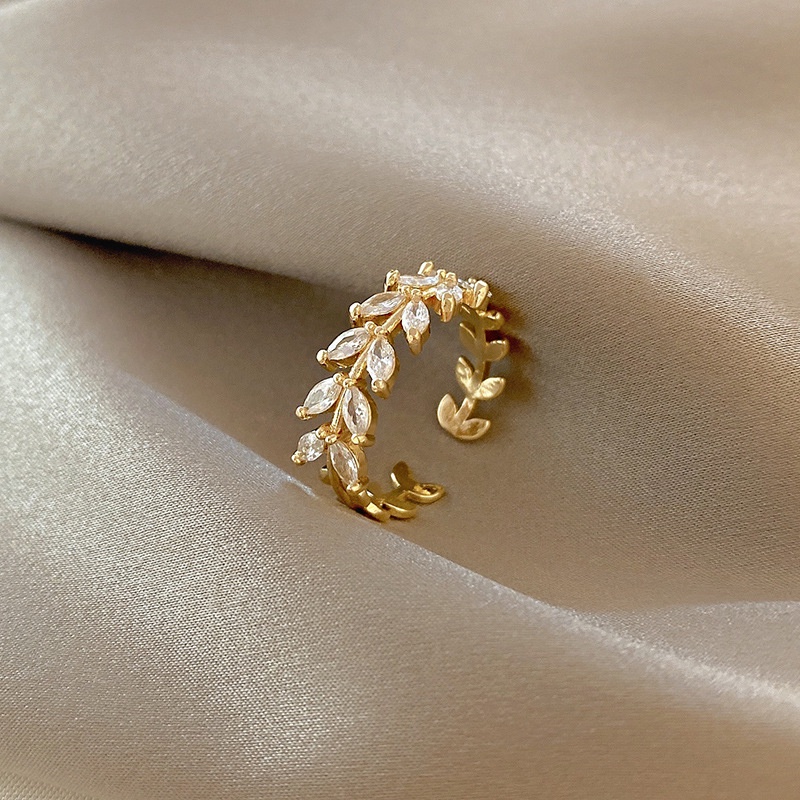 Nhẫn Hình Lá Đính Đá zircon Thiết Kế Sang Trọng Cá Tính Thời Trang Hàn Quốc Cho Nữ