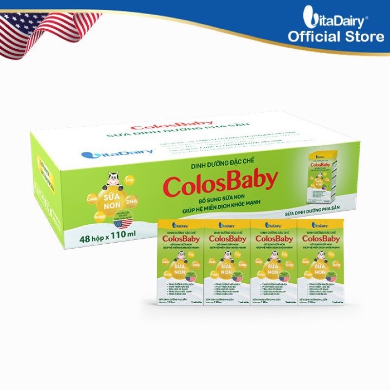 Lốc 4 hộp sữa non pha sẵn colosbaby 110ml/hộp