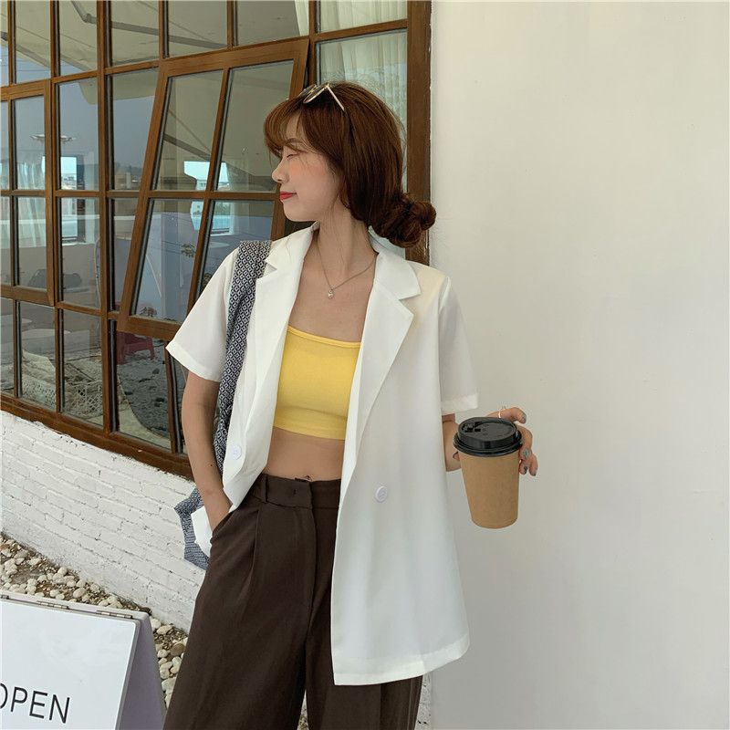 Áo Khoác Blazer Tay Ngắn Dáng Rộng Phong Cách Anh Quốc Thanh Lịch Thời Trang Dành Cho Nữ | BigBuy360 - bigbuy360.vn
