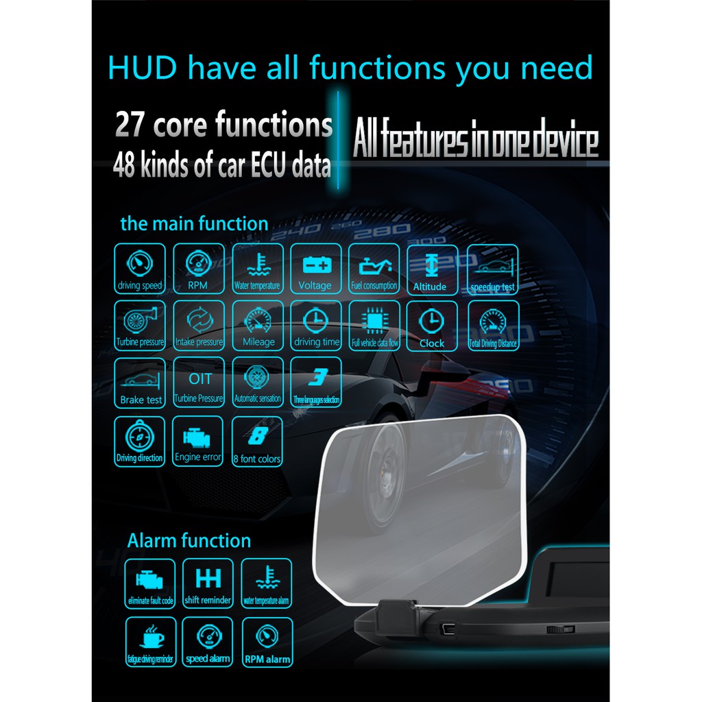 Màn Hình Hiển Thị Tốc Độ Ô Tô Xe Hơi HUD C1 Hud Obd2 Gps Cho Xe Hơi