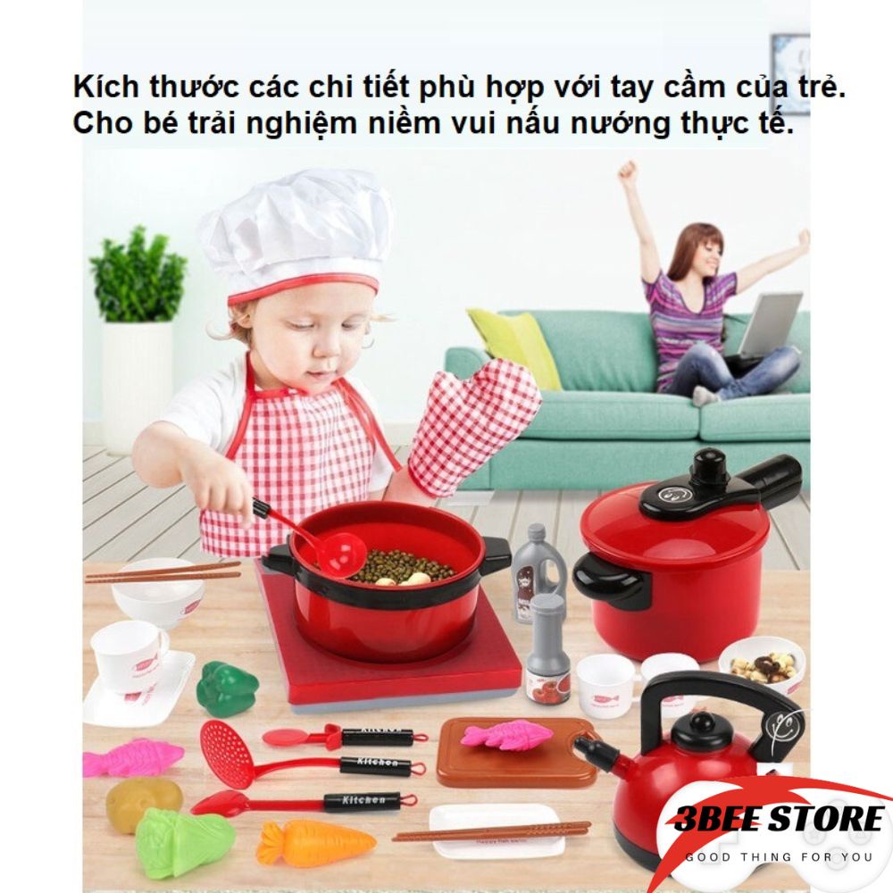 Bộ đồ chơi nhà bếp nấu ăn cho bé gái đồ chơi làm bếp thông minh giáo dục cho bé 3 tuổi 3beehome SU003