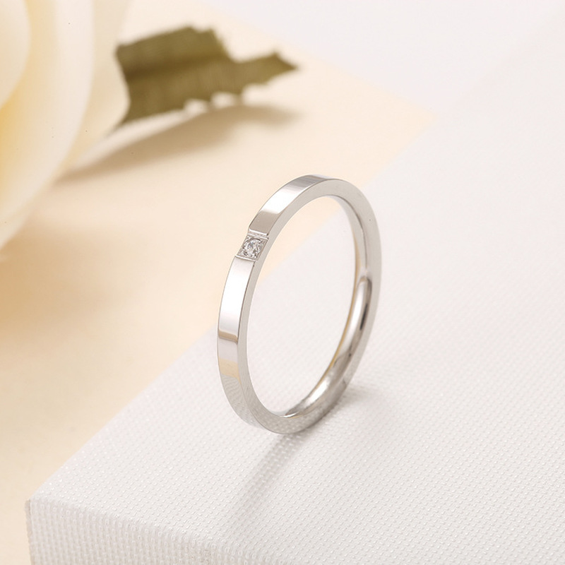 Nhẫn Thép Titan Màu Vàng Hồng/Bạc Đính Đá Thời Trang Dành Cho Nữ