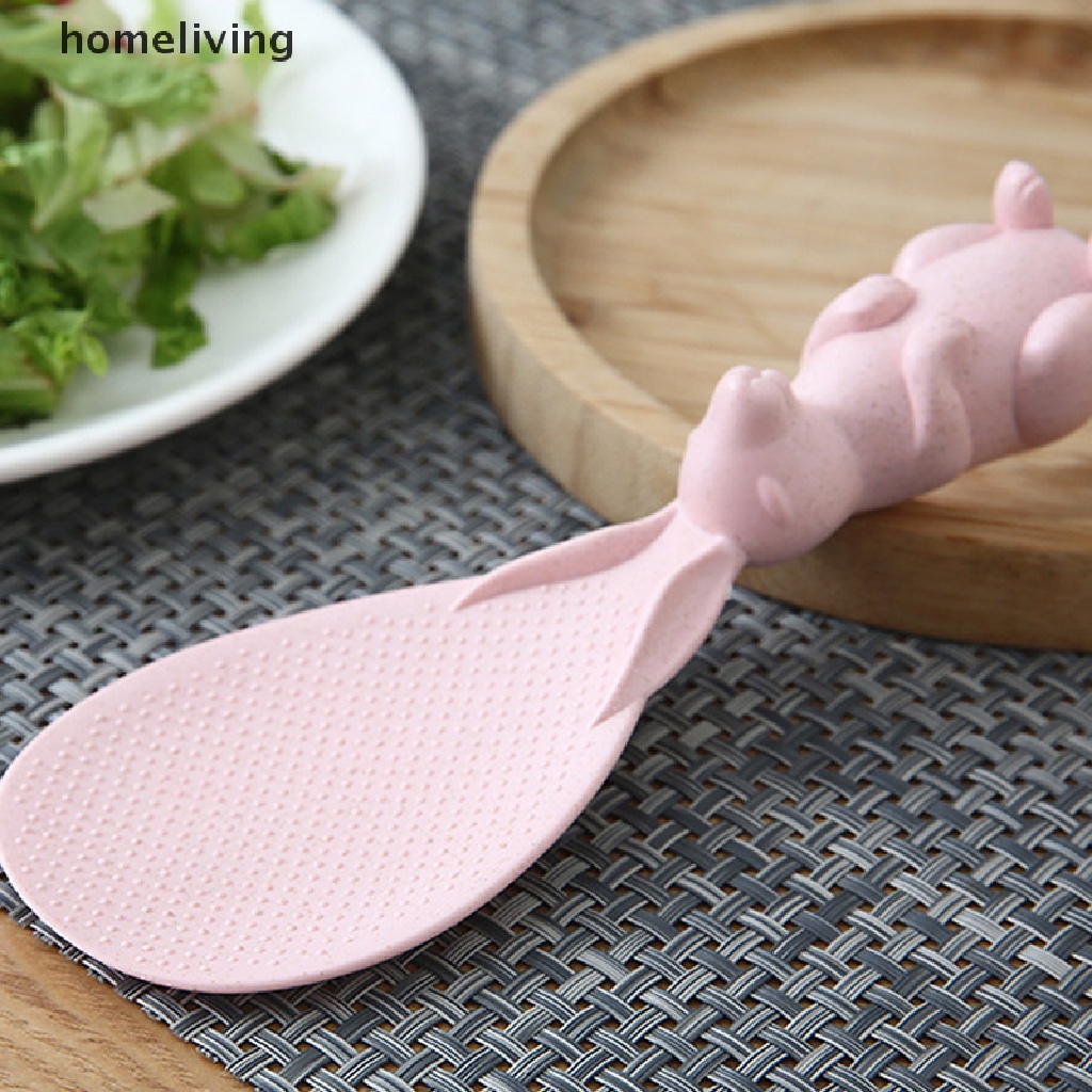 Muỗng Xới Cơm Hình Thỏ Bằng Lúa Mạch Chống Dính Có Giá Đỡ Tiện Lợi