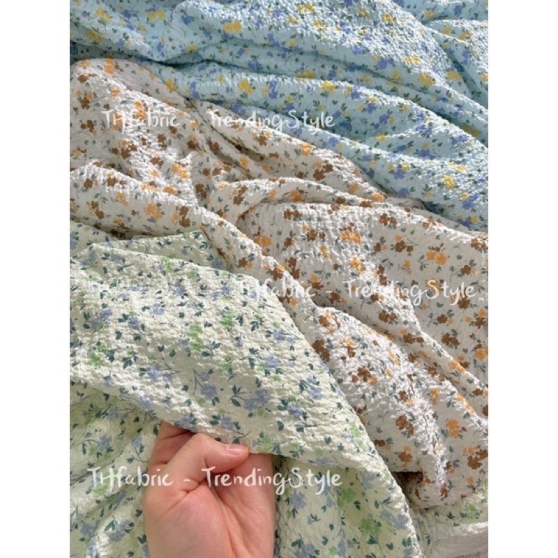 Vải đũi nhăn Hàn Quốc co dãn chất xịn hoa đậu biếc