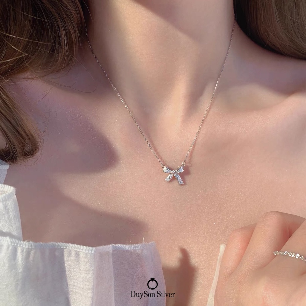 Dây chuyền bạc DUYSON SILVER, vòng cổ nữ hình cái nơ đính đá xinh xắn, sang trọng [DCKX6]