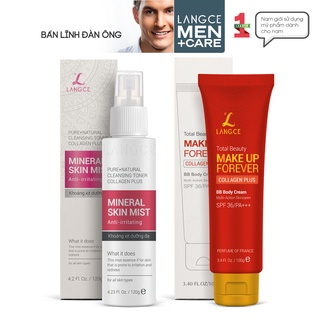 Bộ Khoáng Xịt Dưỡng Da Ngừa Dị Ứng 120ml và Kem Trang Điểm Trắng Da Toàn Thân Collagen+ 100g BS LANGCE cho Nam