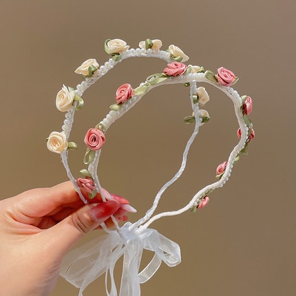 Cài tóc phối dây ruy băng nơ đính ngọc trai xinh xắn cho nữ