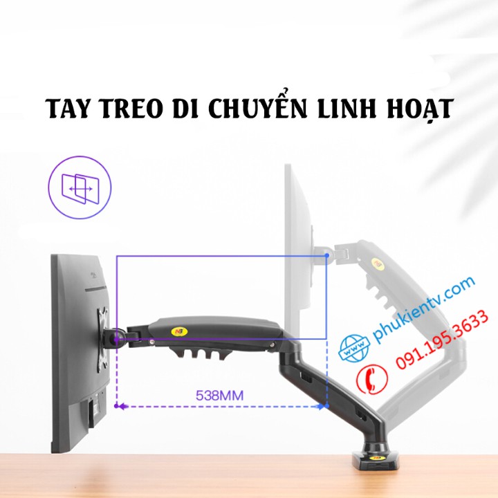 Giá treo màn hình NB F80 17 - 30 Inch - Tay treo màn hình F80 gắn bàn - Hàng Chính Hãng Xoay 360 độ