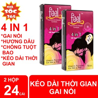 [ Chính Hãng ] Combo Bao su su Feel 4 trong 1 gai gân - Kéo dài thời gian 24 cái[Che Tên Sản Phẩm]