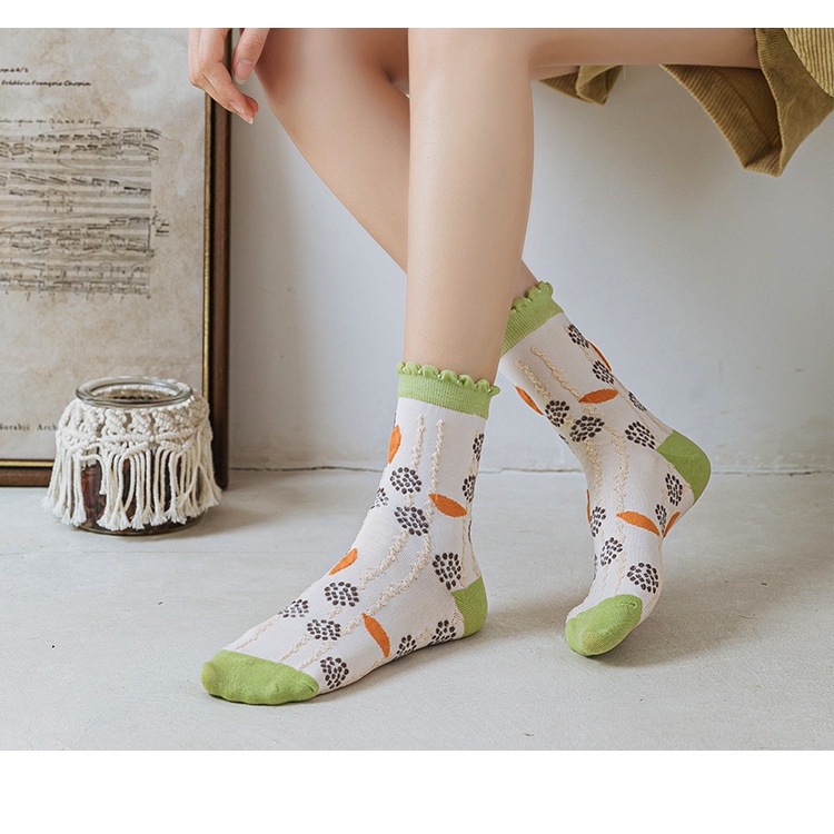 Vớ Cotton Mỏng Họa Tiết Hoa Xinh Xắn Thời Trang Mùa Xuân Cho Nữ