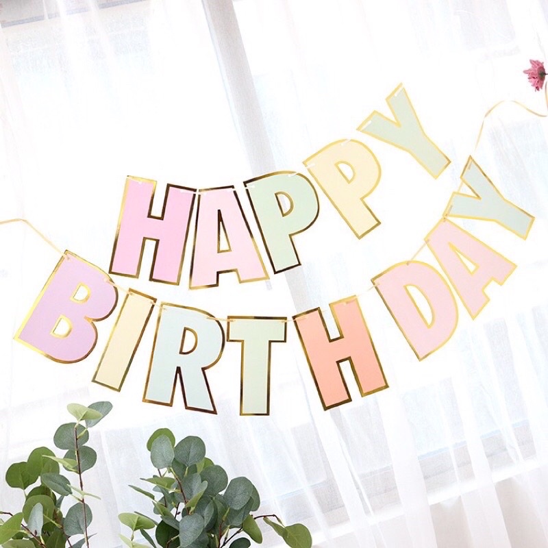 Dây chữ Happy Birthday ép kim HuongDecor trang trí sinh Nhật, dây chữ HPBD 7 sắc cầu vồng