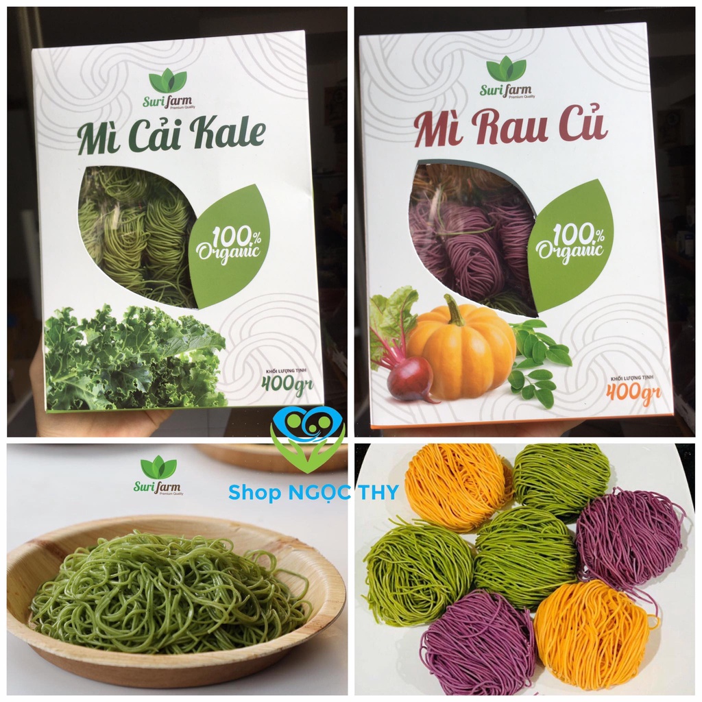 Mì nui hữu cơ Surifarm hộp 400gr (mỳ kale, rau củ, gấc, hoa đậu biếc)