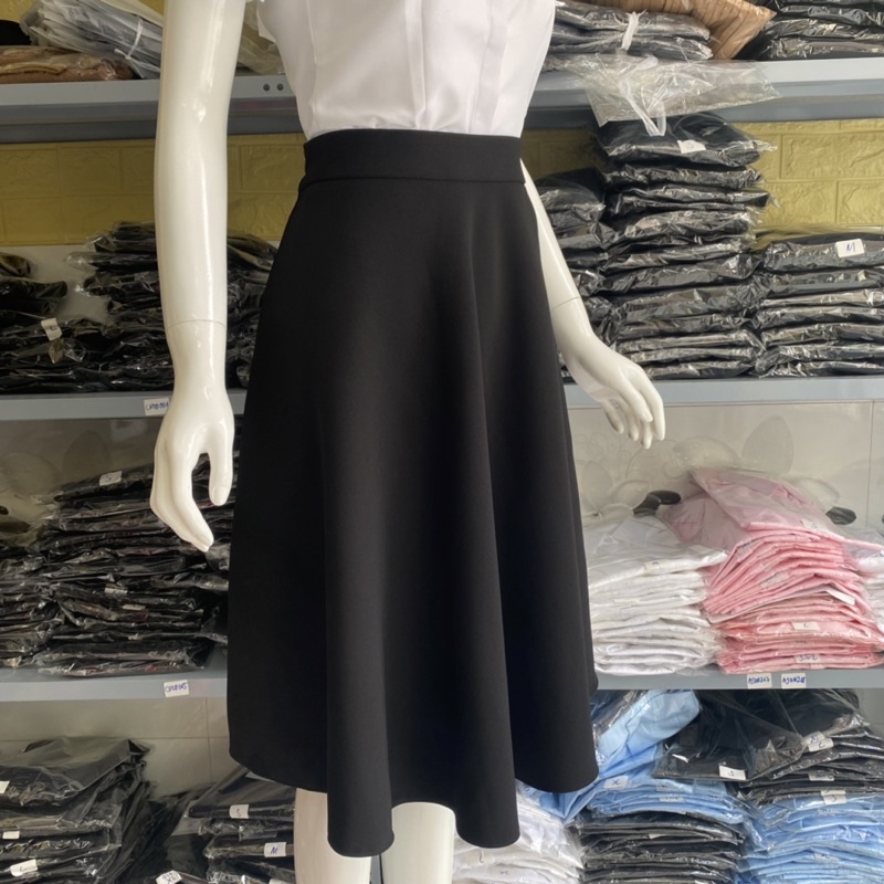 Chân váy xòe công sở HATOP dáng dài vải tuyết mưa loại 1 màu đen CVXD011