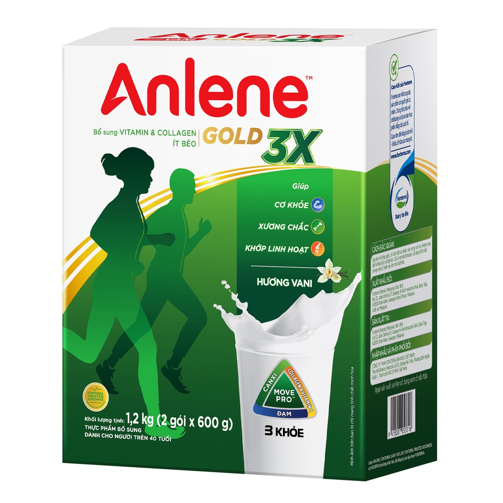 Combo 3 hộp Sữa Bột Anlene Gold Movepro Hương Vanilla 1,2Kg/hộp