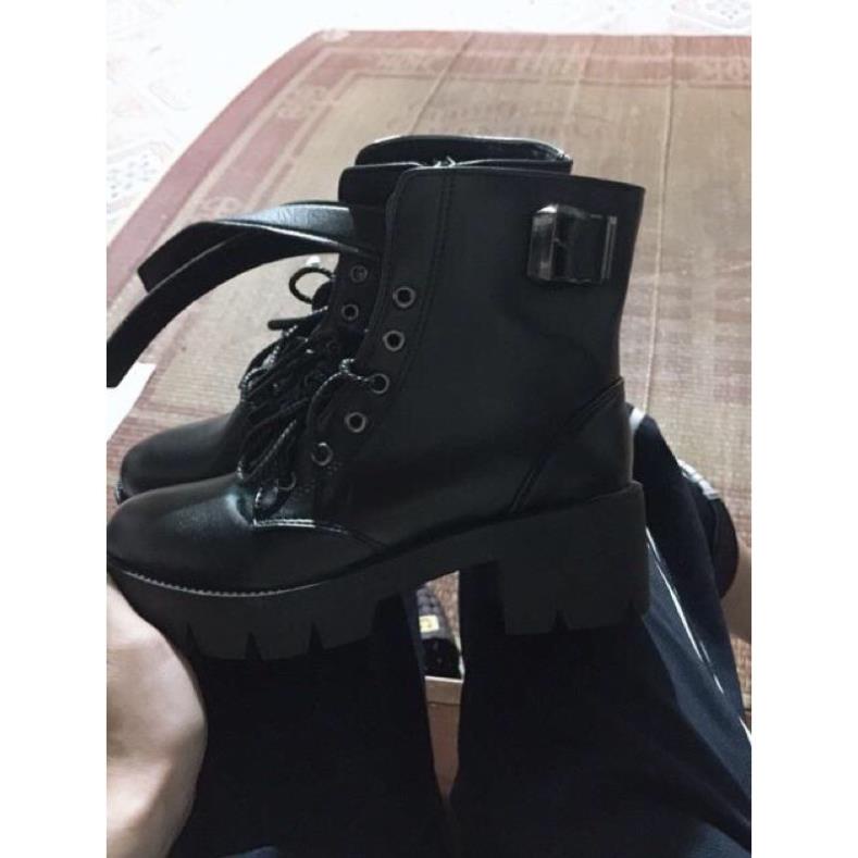 Boots cổ ngắn,Boots combat,Giày nữ, kéo khóa, cao gót, thắt dây, gót thô, đế dày, thời trang, cho mùa đông M116 -sdg$ ~