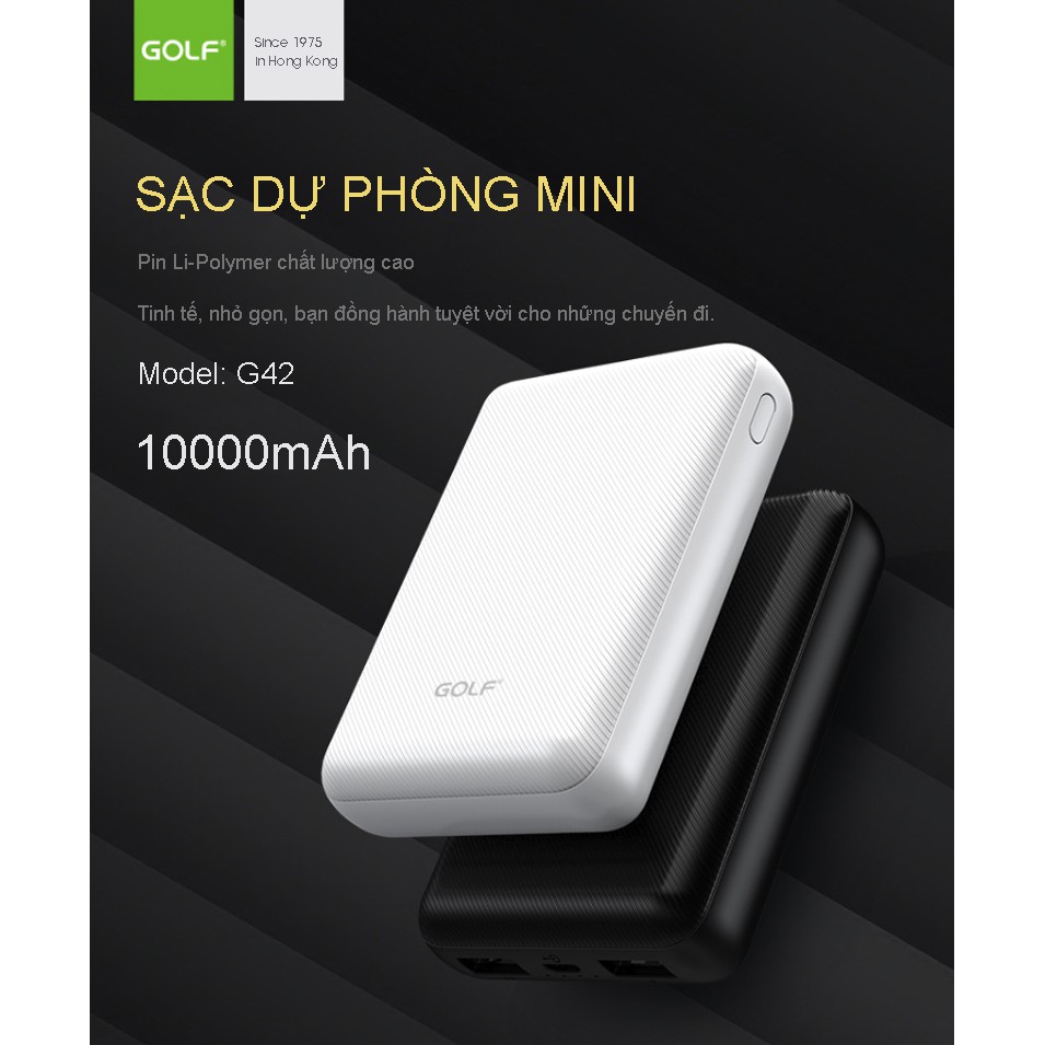 Sạc dự phòng Golf G42 10,000mAh/3,7v Li-Polymer - Hàng chính hãng