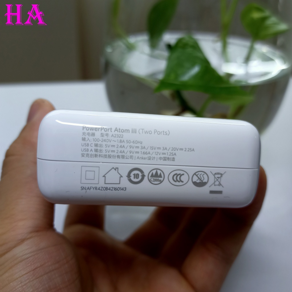 Củ Sạc Anker Atom III 60W , 1 cổng USB C 45W, 1 Cổng USB A 15W - A2322