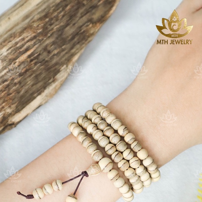Vòng Tay Trầm Hương Tốc Việt Thái Cực/Âm Dương (Màu Sáng) Độc Lạ 108 Hạt Đủ Size 6/7/8 | MTH JEWELRY