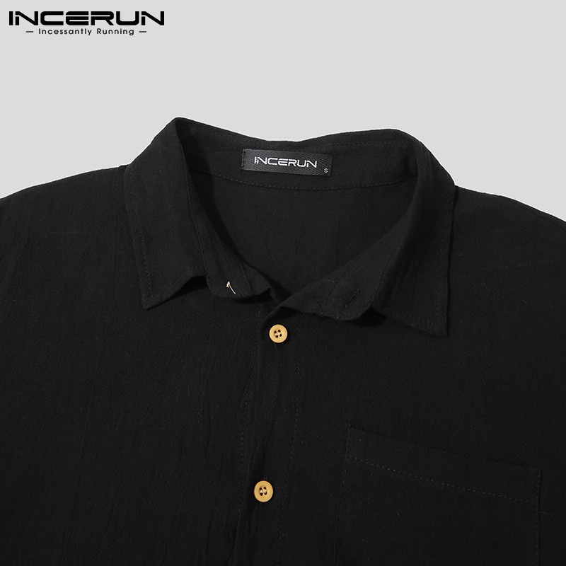 Áo sơ mi INCERUN ngắn tay cổ bẻ cotton thời trang cho nam
