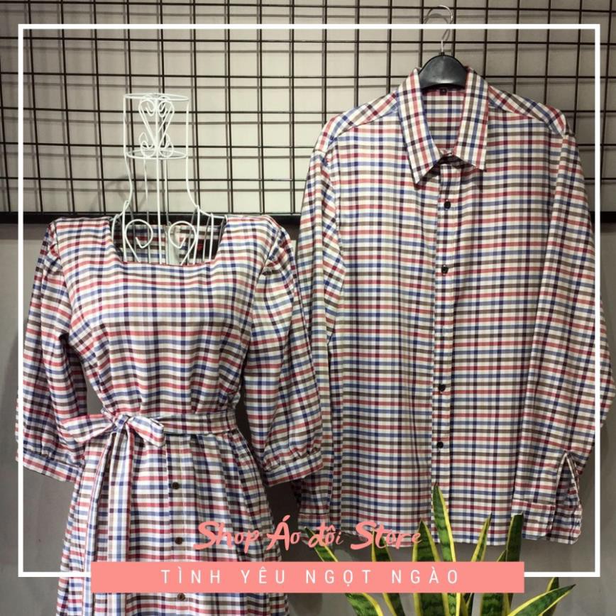 Bộ áo váy sơ mi cặp cao cấp, đồ đôi nam nữ  dễ thương, chất đẹp để chụp hình cưới, đi du lịch