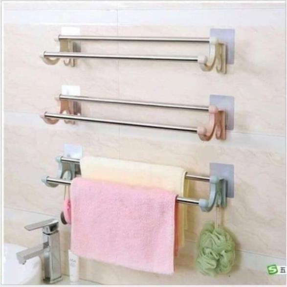 Thanh kệ treo khăn mặt tiện lợi Thanh inox dán cường lực nhà tắm