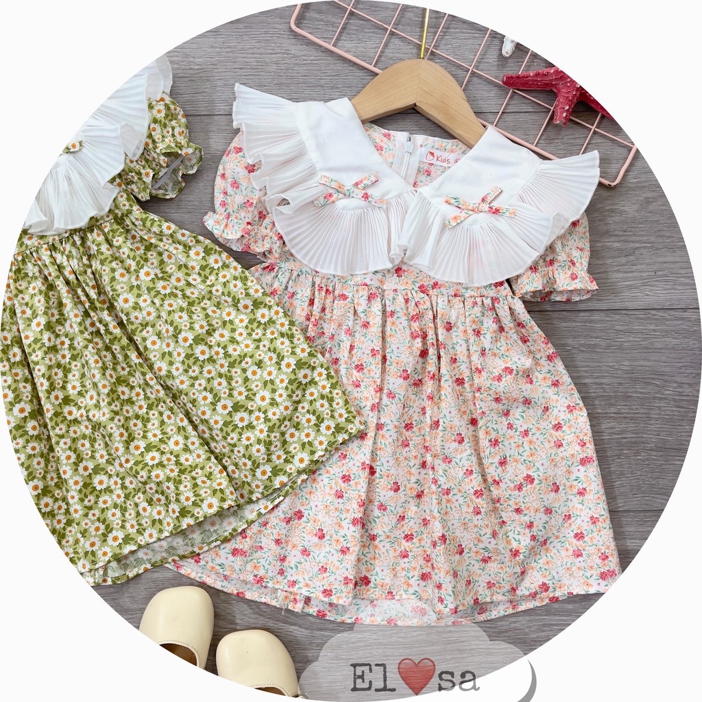 Váy bé gái - Váy tiểu thư cổ vuông bánh bèo siêu xinh cho bé từ 1-5 Tuổi