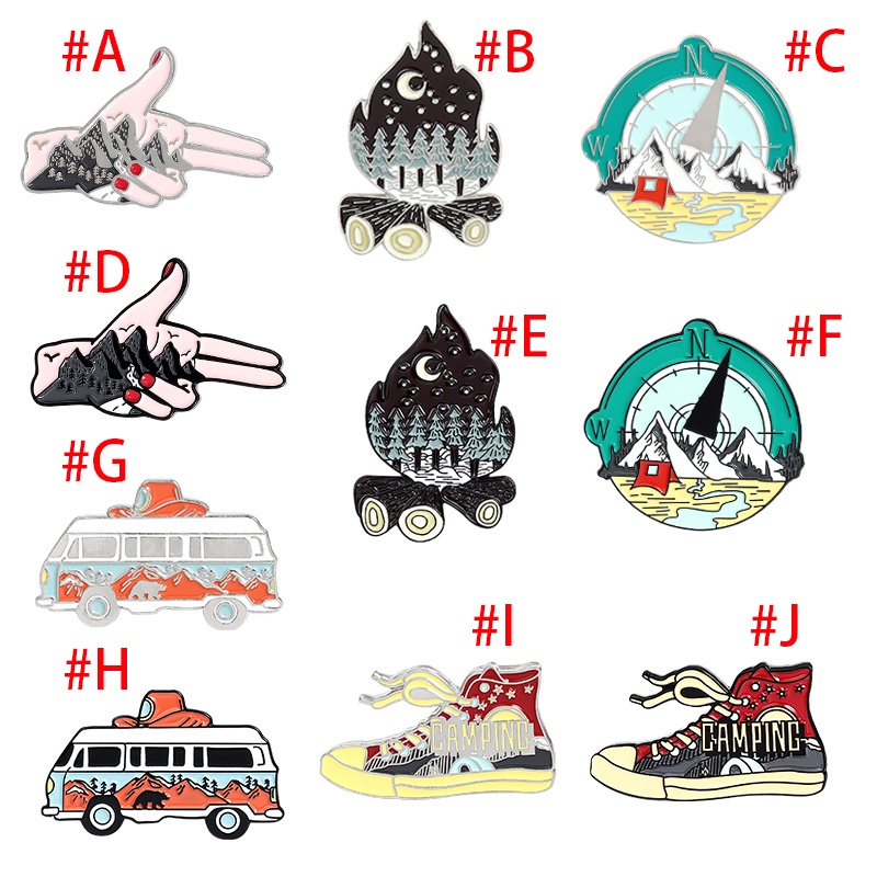 Ghim Cài Áo Hình La Bàn / Giày Bonfire / Lều / Giày Vải Canvas Tráng Men Cho Bạn Bè / Cắm Trại