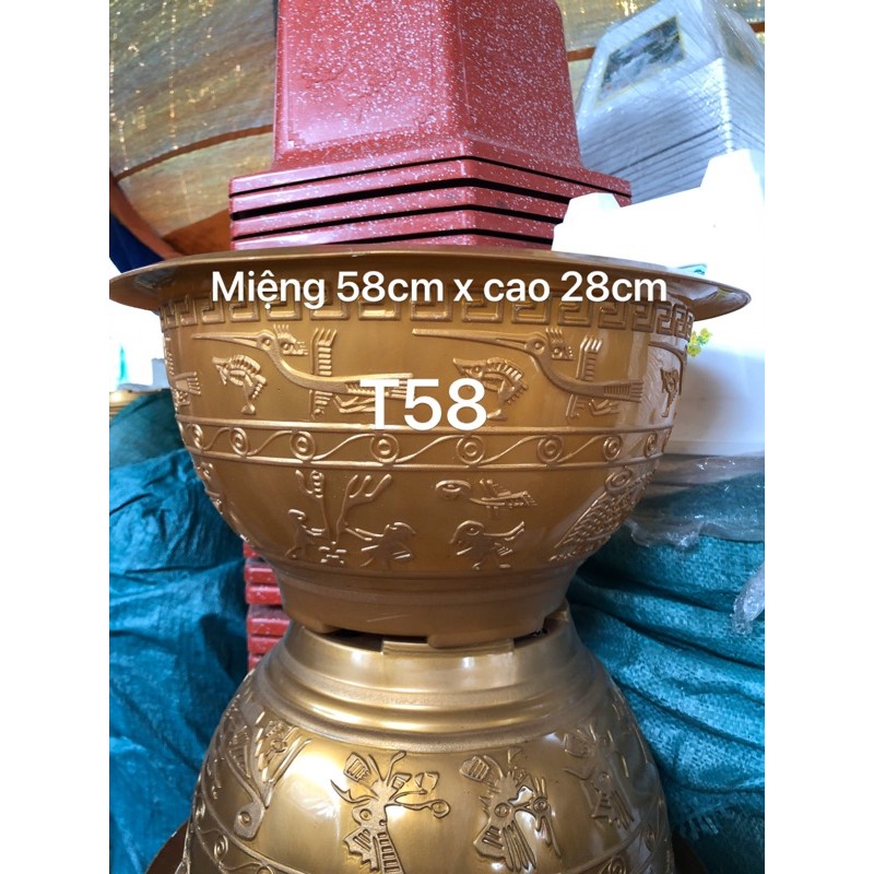 {3 Cái} Chậu Nhựa Truyền Thống T58 Trồng Cây Màu Vàng Đồng