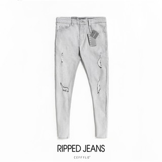 Quần Jeans Rách Gối CEFFYLO Chất Liệu Dày Dặn, Form Chuẩn Tôn Dáng, Màu Sắc Trẻ Trung - POLIDO