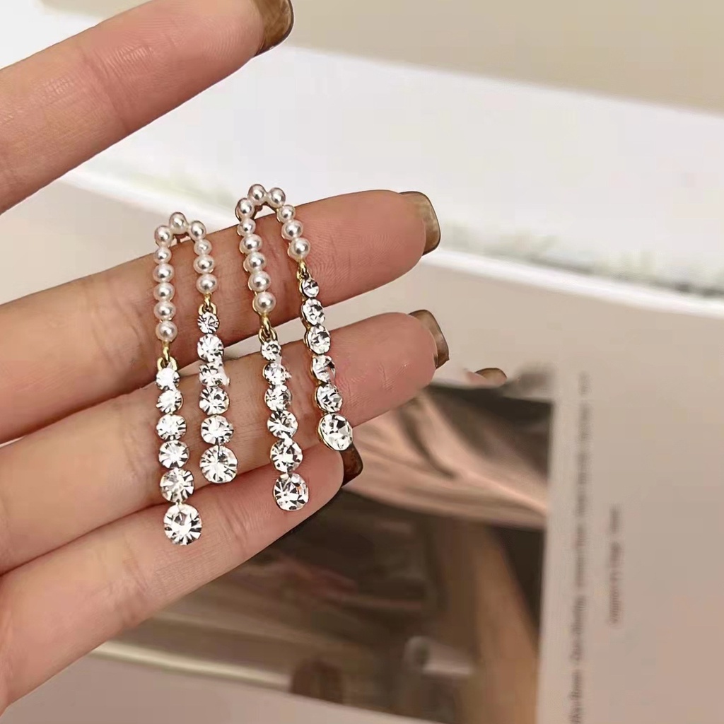 Khuyên Tai Tua Rua Dài Đính Ngọc Trai Sang Trọng Cho Nữ