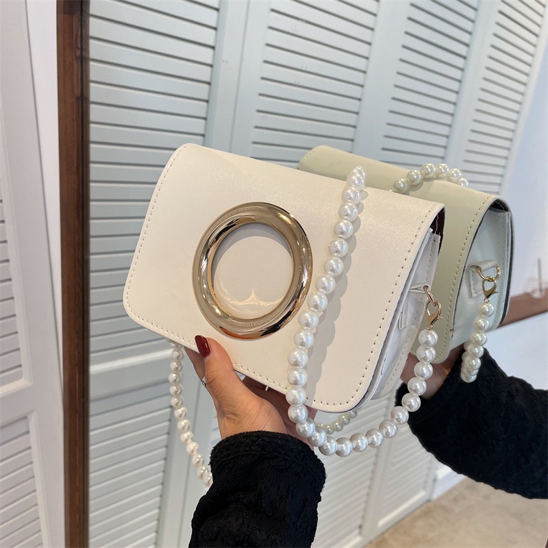 IELGY Túi Đeo Vai Hình Vuông Cỡ Nhỏ Đính Ngọc Trai nhân tạo Phối Dây Xích Kiểu Hàn Quốc Thời Trang Cho Nữ