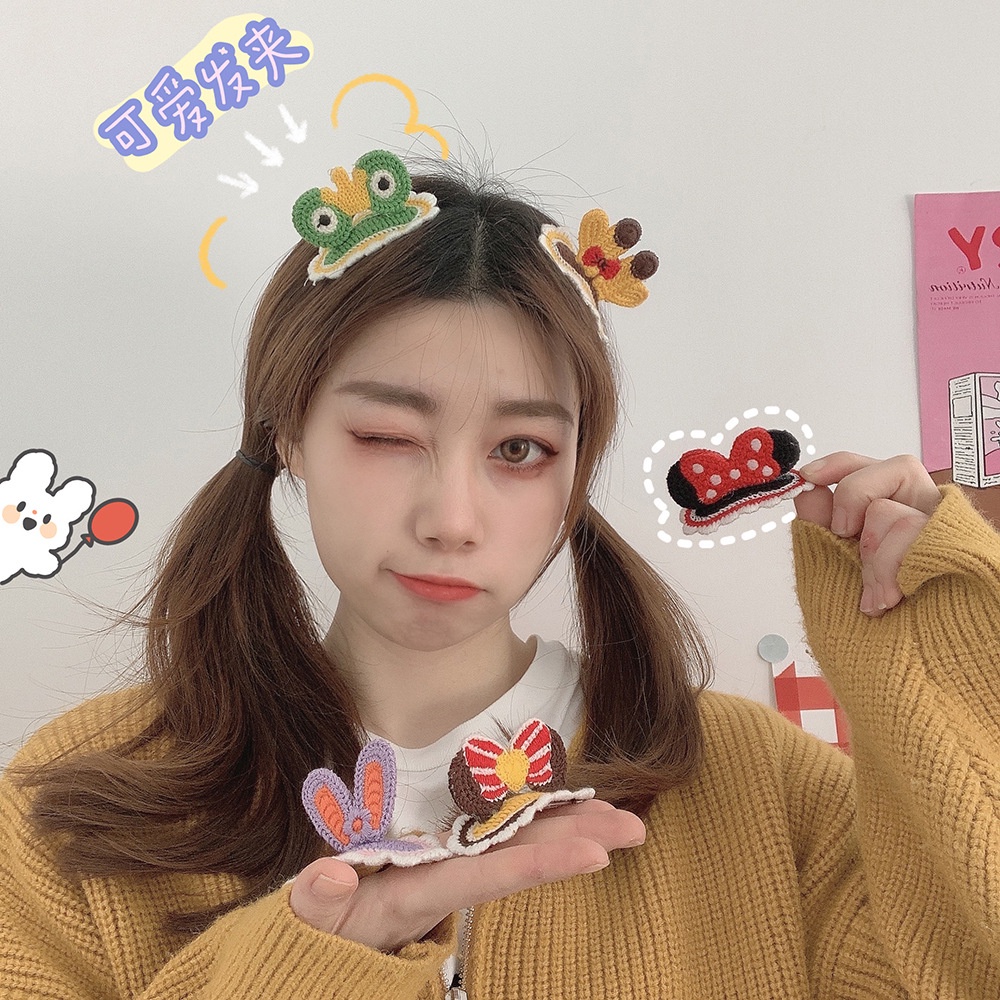 Kẹp tóc bằng len mềm mại dễ thương phong cách Nhật Bản cho bé gái