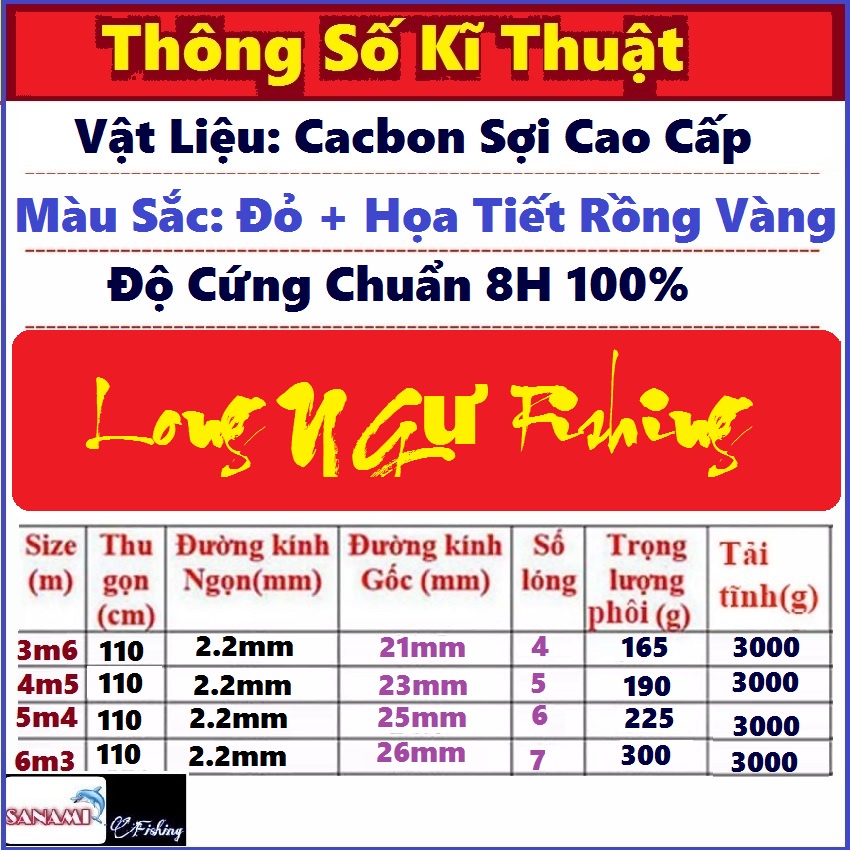 Cần Câu Tay 8h Nội Địa Long Ngư [Tặng Dây Trục, Bảo Hành Các Lóng 12 Tháng ] SANAMI FISHING