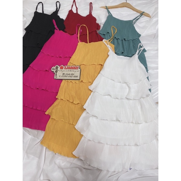 Váy 2 dây xếp ly tầng Ulzzang dáng xuông đầm hai dây tầng đầm xếp ly Linhhtt đầm 2 dây xuông đầm tầng