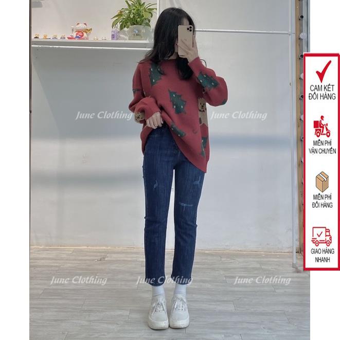 Áo len nữ J886 họa tiết cây thông noel con gấu len mềm mịn siêu xinh | BigBuy360 - bigbuy360.vn