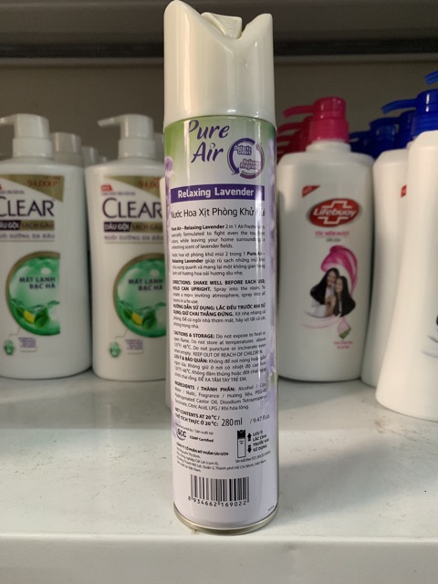 Xịt phòng pure air hương chanh xả/lavender/hoa lài/hoa hồng thơm phòng diệt muỗi 280ml