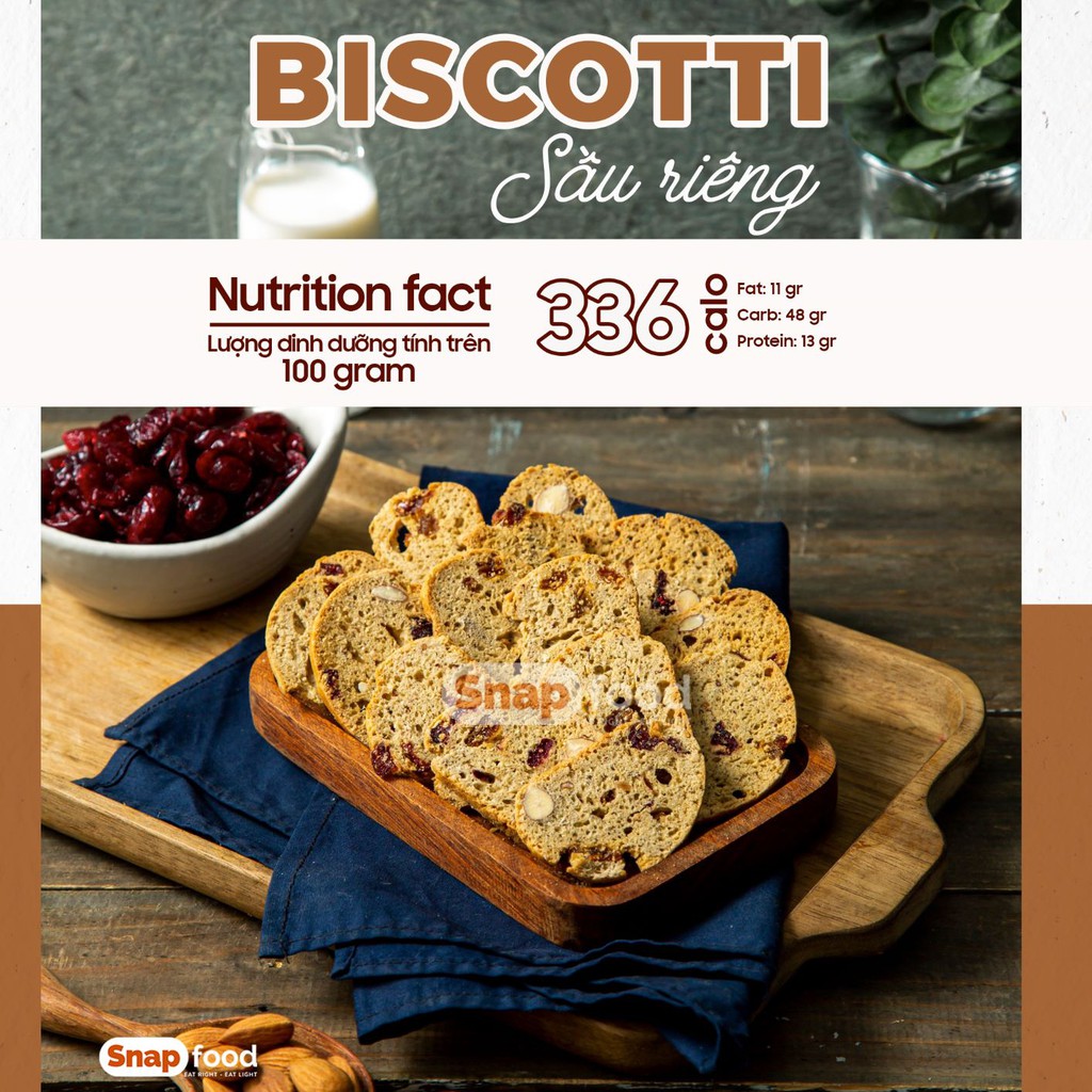 Bánh quy BISCOTTI Ăn kiêng/Giảm cân lành mạnh - vị Sầu riêng (300gram) - Snap Food