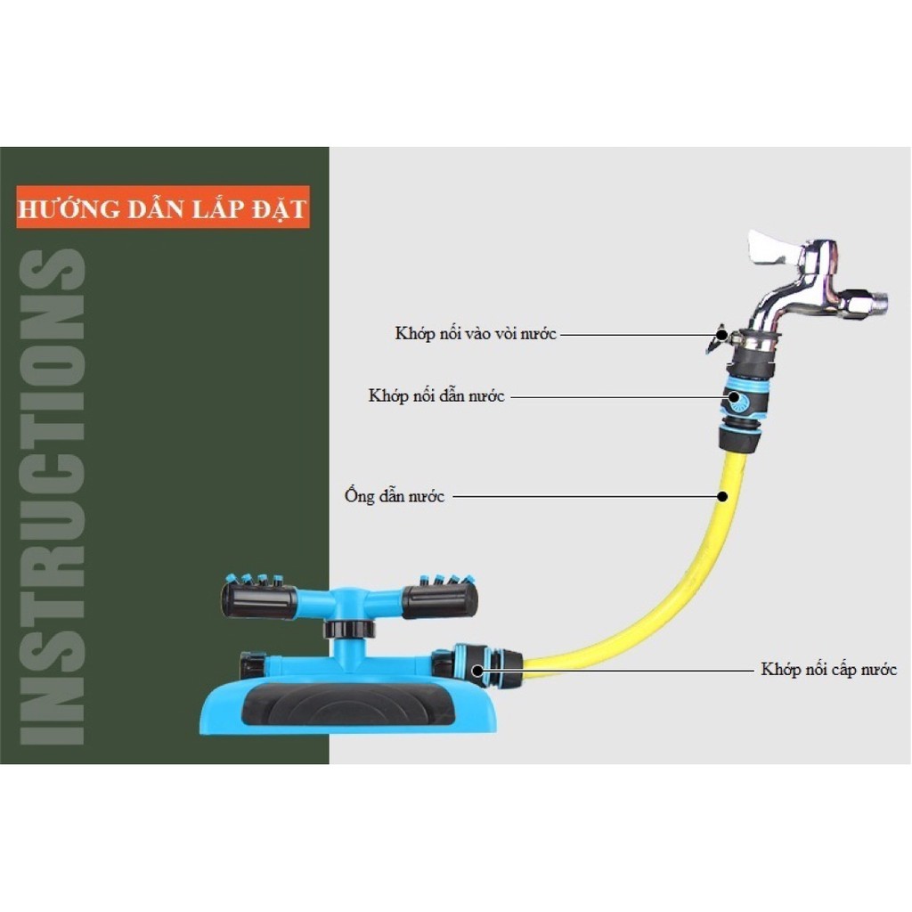 Béc Tưới Cây Tự Động 3 Trục Xoay 360° Nhựa ABS