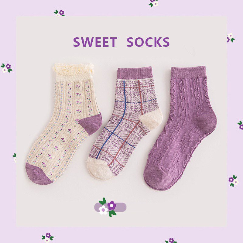 Tất cổ cao Bivota vớ nữ phong cách Hàn Quốc tím siêu ngọt ngào T90