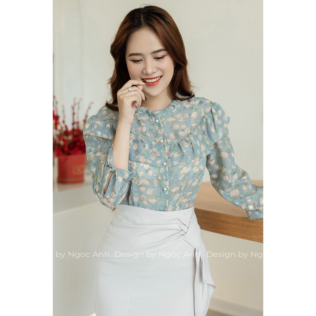 Áo sơ mi nữ Lely Fashion sơmi kiểu dài tay buộc nơ cao cấp chuẩn thời trang công sở đi học màu hoa trắng đẹp A1025