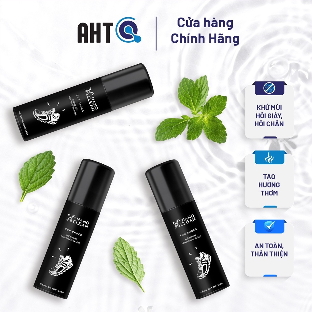Chai xịt giày diệt khuẩn khử mùi hôi giày, khử mùi hôi chân Nano Xclean For Shoes - Nano Bạc AHT Corp 100ml