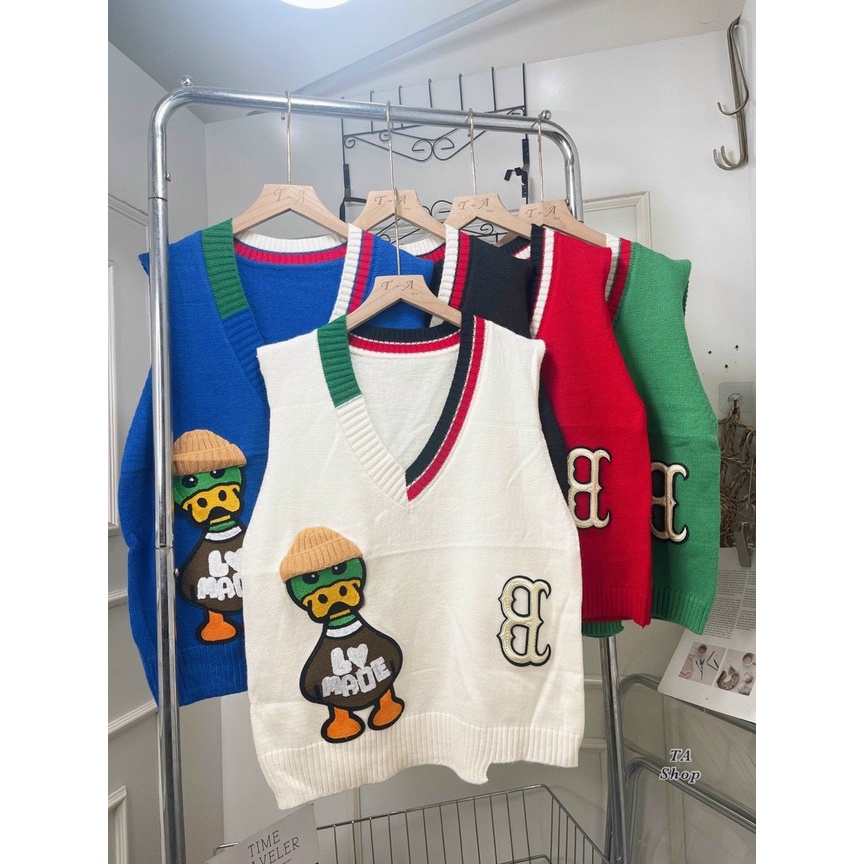 áo ghile cổ tim thêu vịt nổi thu dông trẻ trung, form dáng rộng dễ phối đồ MINXY SHOP