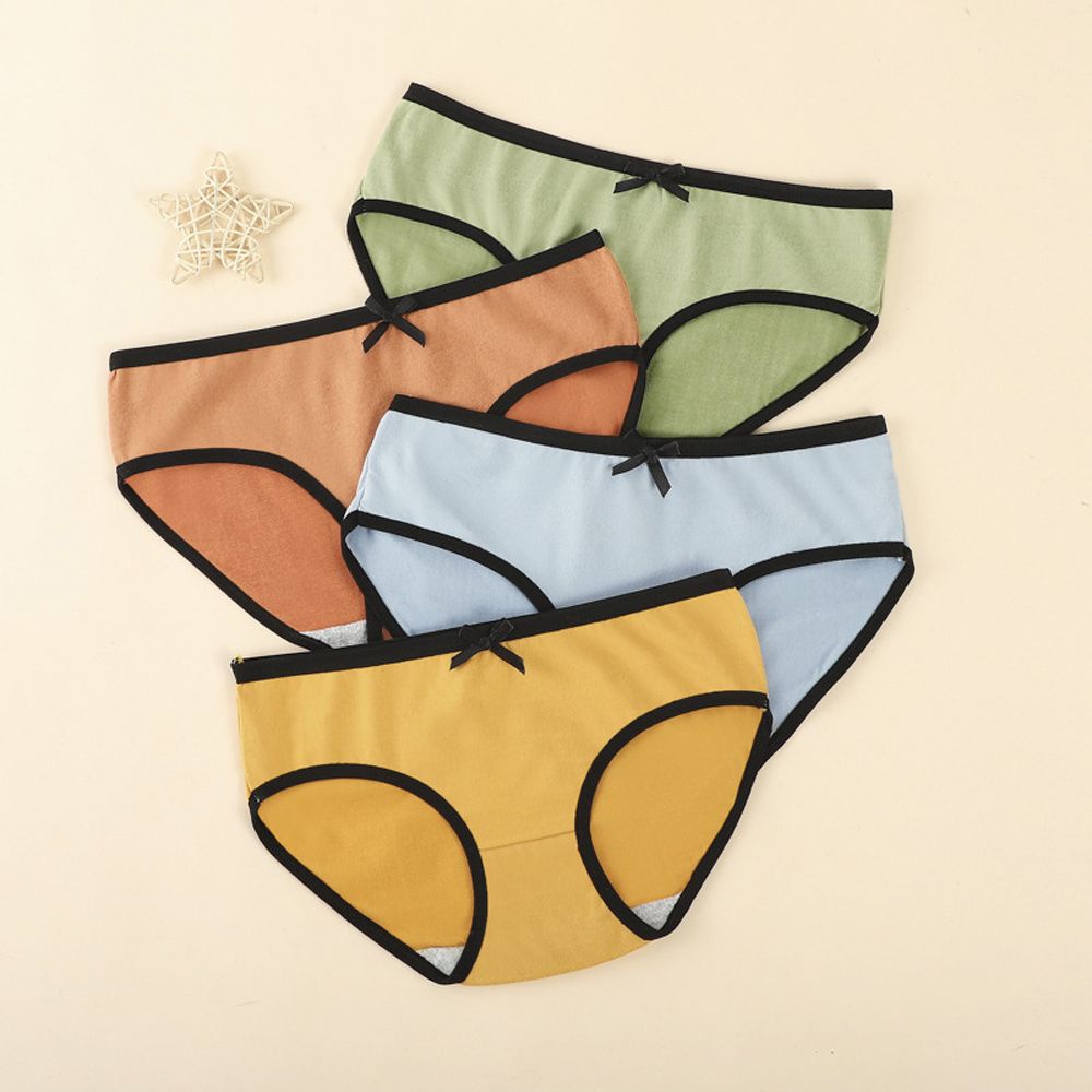 Quần Lót Cotton Thoáng Khí Lưng Vừa Đính Nơ Màu Trơn Gợi Cảm Cho Nữ