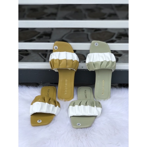 DÉP NỮ QUAI NGANG NHÚN PHỐI MÀU PASTEL