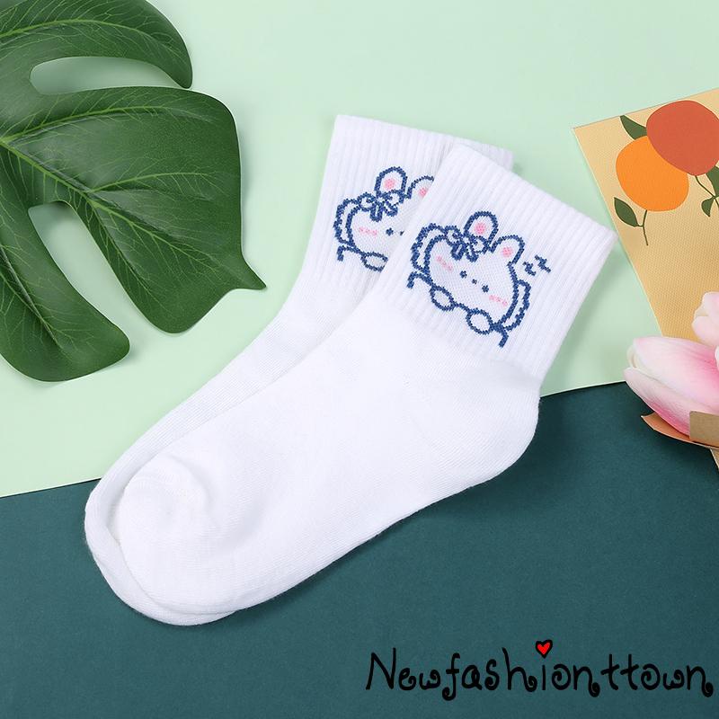 Đôi vớ giữ ấm in họa tiết thỏ hoạt hình dễ thương cho nữ