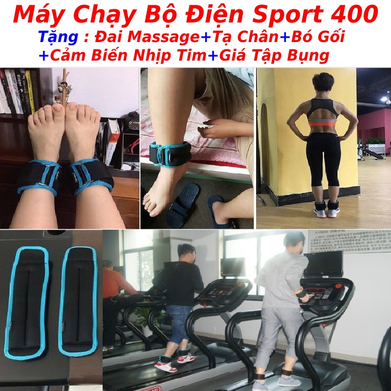 Máy chạy bộ tại nhà sport 400 bằng điện tặng đai rung massage giảm mỡ toàn thân + tạ chân yoga + bó gối + giá tập bụng